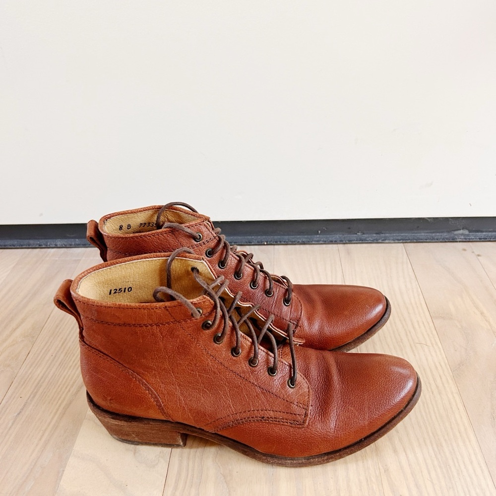 Frye Carson Lace Up Brown Leather Ankle Boots - Picture 5 of 5